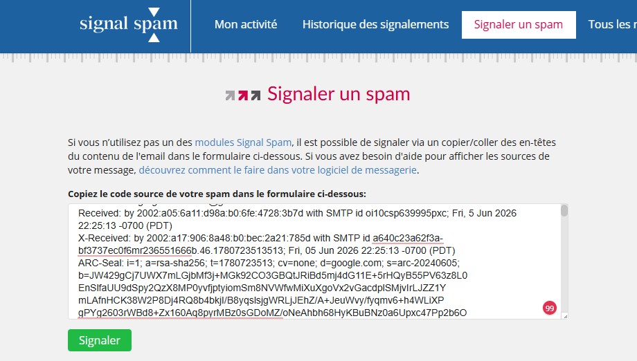Signal Spam - Signaler un spam