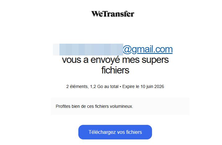 WeTransfer e-mail destinataire