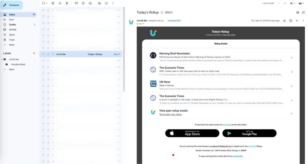 unroll me rollup exemple | Faites le ménage dans les abonnements de votre boite mail avec Unroll.Me