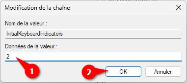 editeur du registre InitialKeyboardIndicators | Comment activer le pavé numérique au démarrage de Windows 10 et Windows 11
