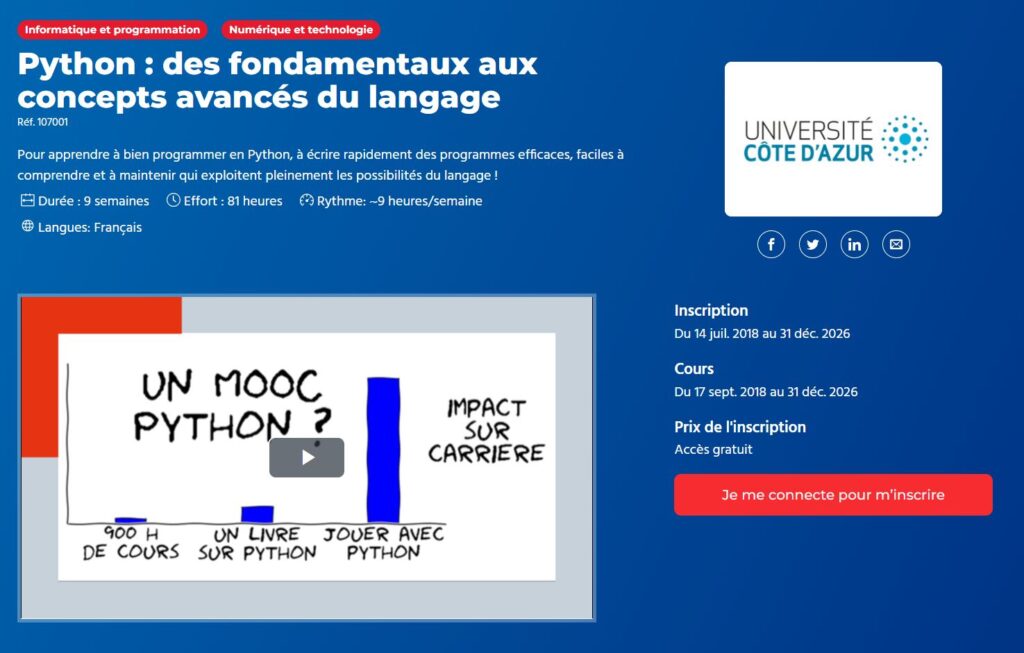 Découvrez FUN et le MOOC, ou comment apprendre grâce à des cours en ligne 2 FUN MOOC - Python : des fondamentaux aux concepts avancés du langage