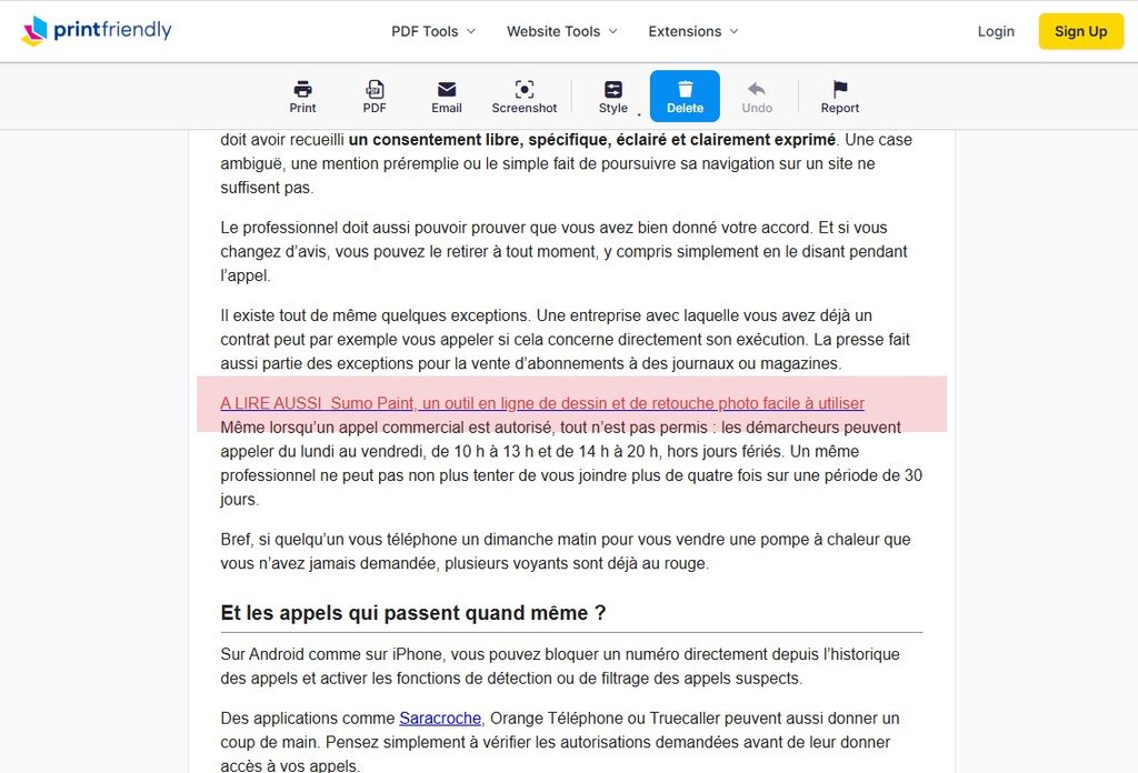 PrintFriendly : imprimez vos pages web sans pubs ni contenus inutiles
