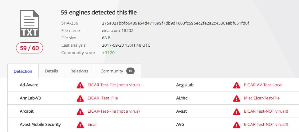 virustotal scanresult malware2 | Comment s'assurer qu'un fichier est sécurisé avant de le télécharger ?