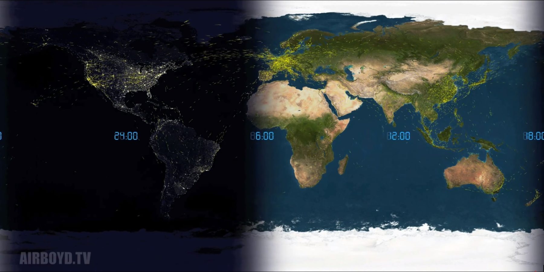 24hour air traffic | L'image du jour : 24h de trafic aérien condensées dans un time-lapse d'une minute