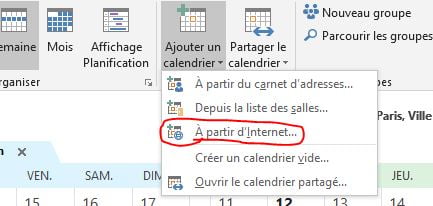 ajout calendrier outlook