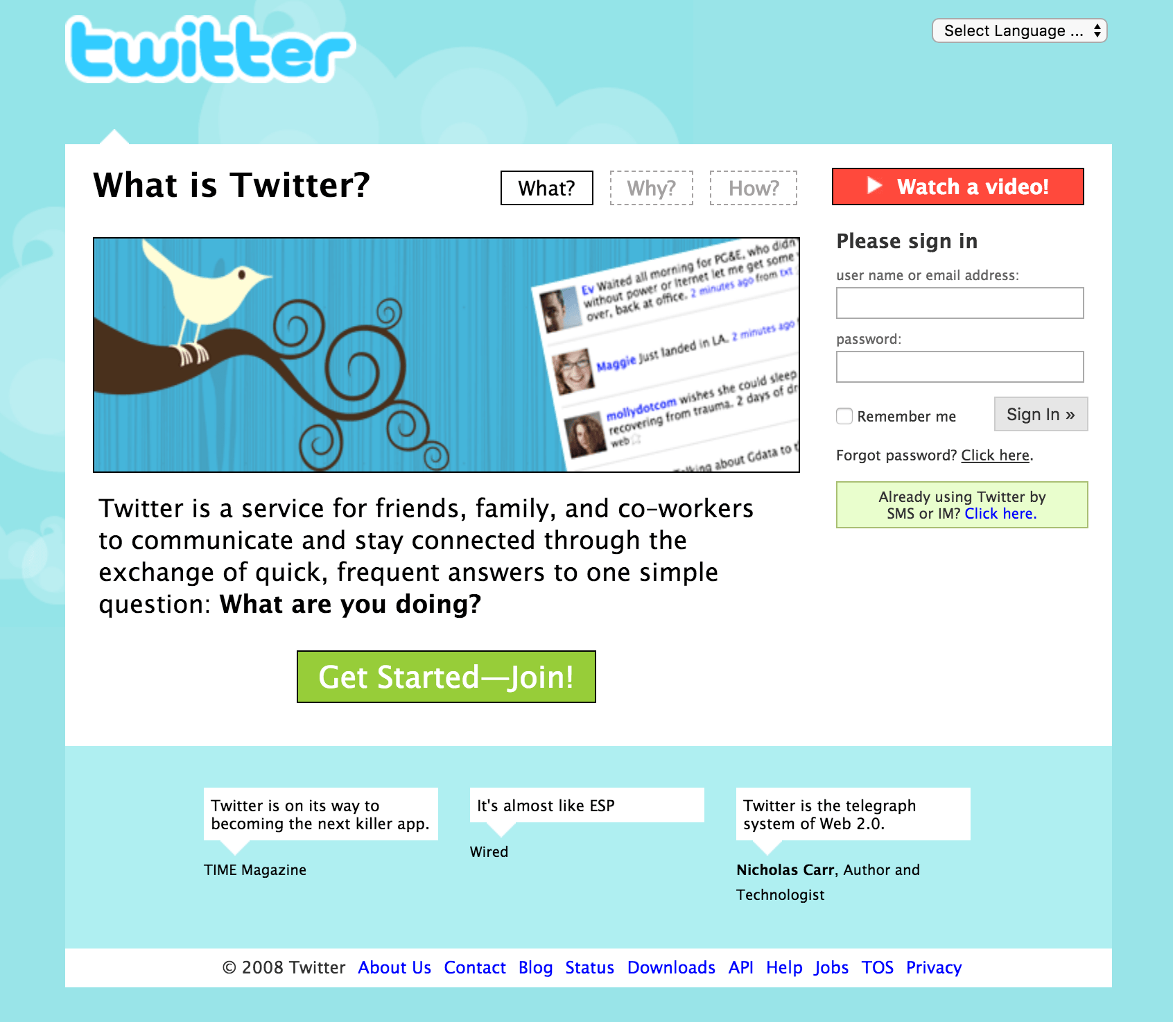 twitter 2008 | Museum of Websites : voyez comment les sites les plus célèbres ont évolués !
