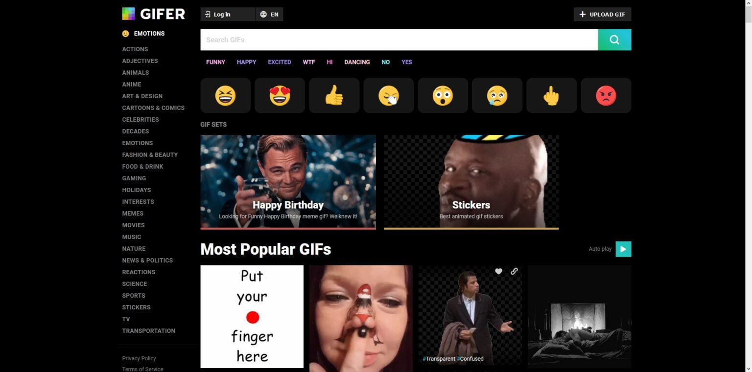 Gifer, an alternative to Giphy to find lots of animated GIFs