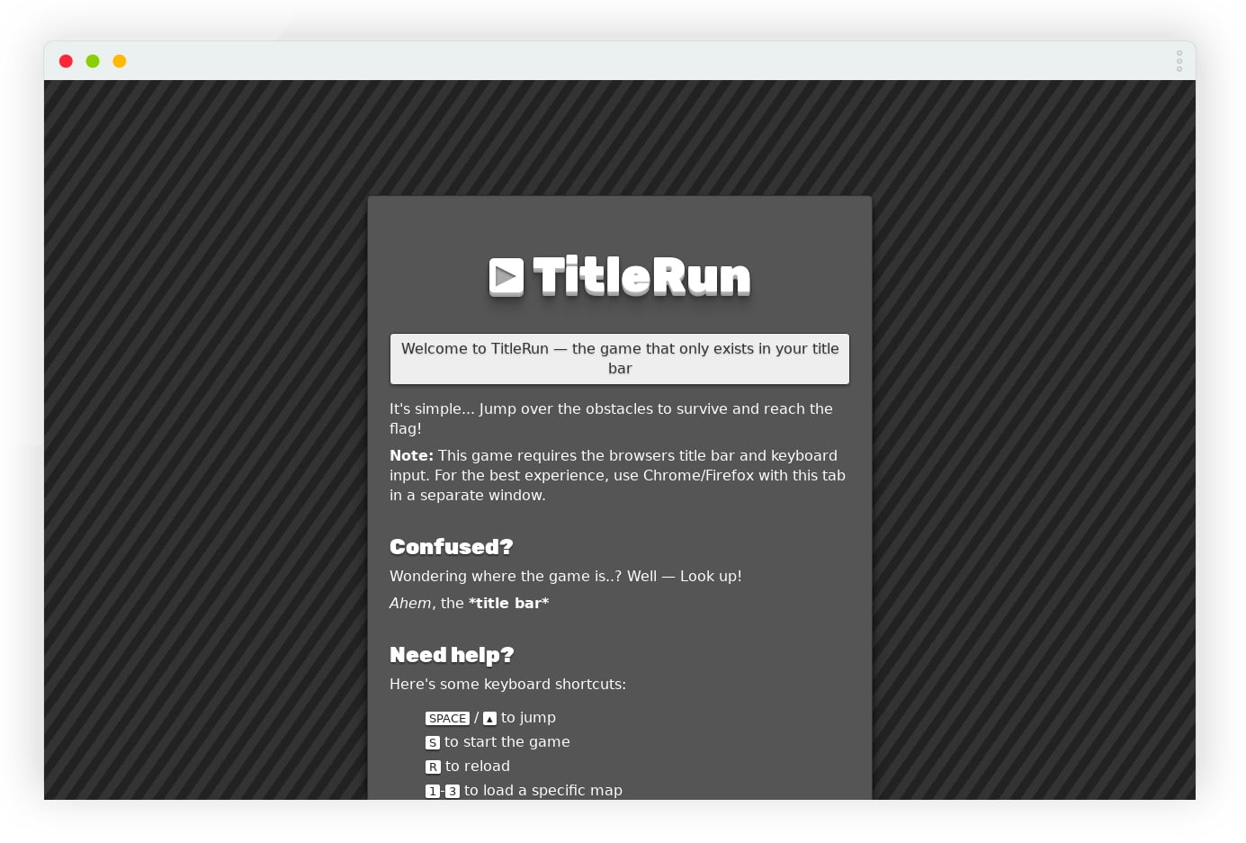 Title Threads Game TitleRun, a mini game in the browser title bar