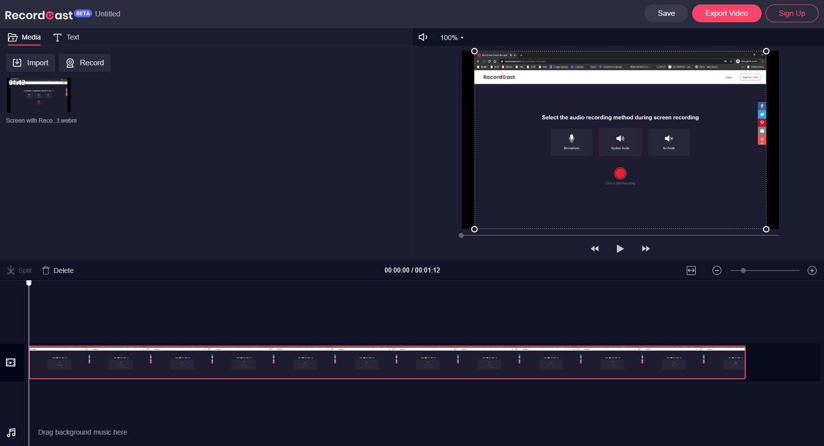 RecordCast : capture d'écran vidéo depuis votre navigateur