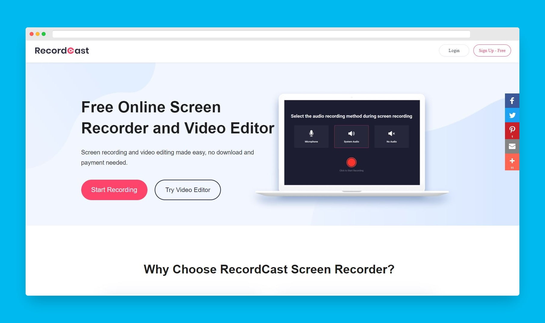 RecordCast : un outil de capture vidéo et d'édition en ligne