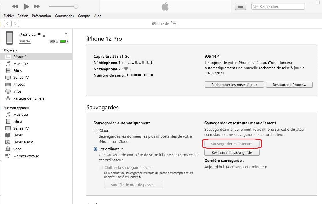 Désactiver la sauvegarde iTunes lors de la synchro d'un iPhone