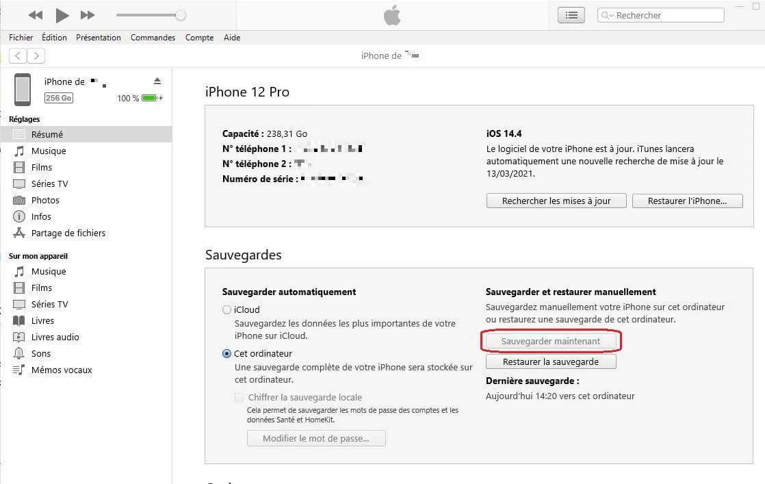 Désactiver la sauvegarde iTunes lors de la synchro d'un iPhone