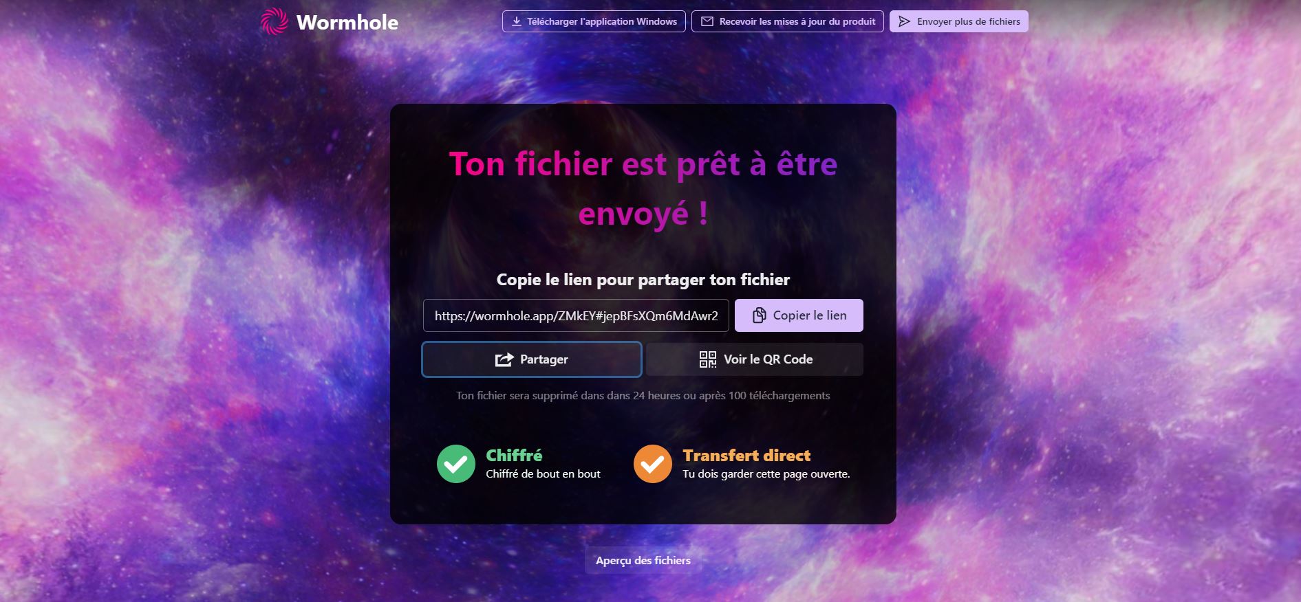 wormhole envoi de fichiers volumineux