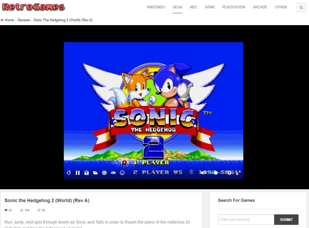 Jouez à des centaines de jeux vidéo rétros dans le navigateur - RetroGames Sonic