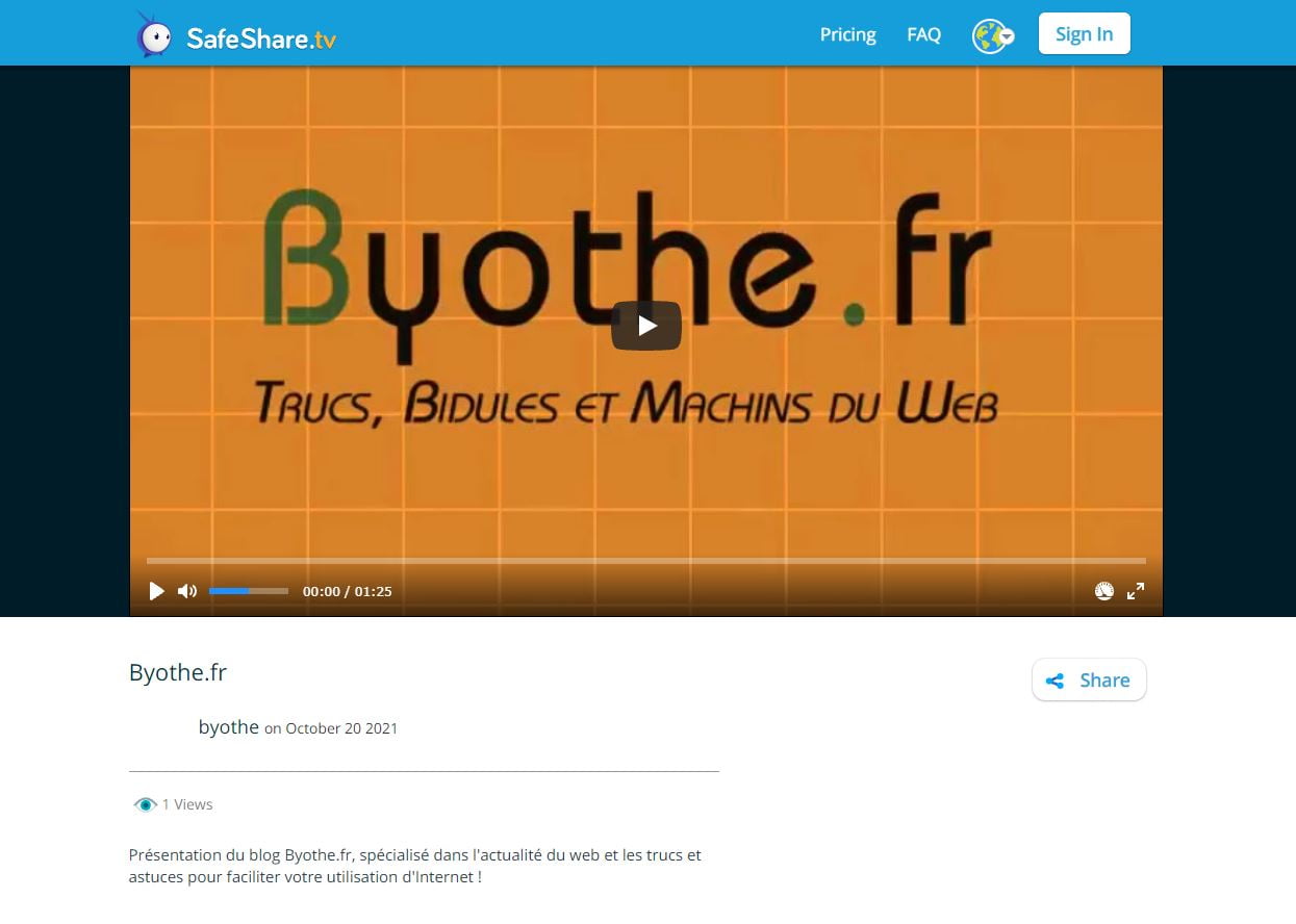 SafeShare, partager des vidéos YouTube en toute sécurité et sans