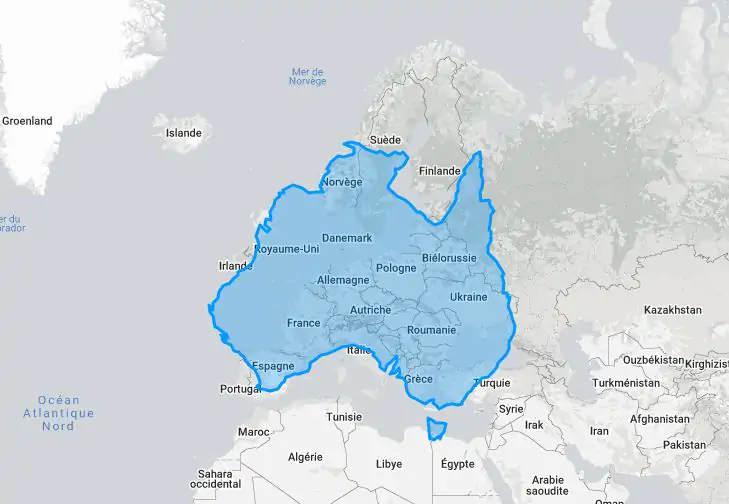 Comparer la taille réelle des pays du monde - The True Size - Australie / Europe