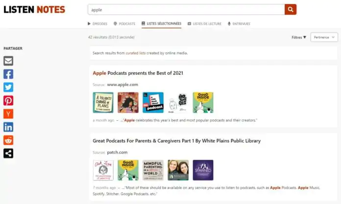 listen notes moteur recherche podcasts apple