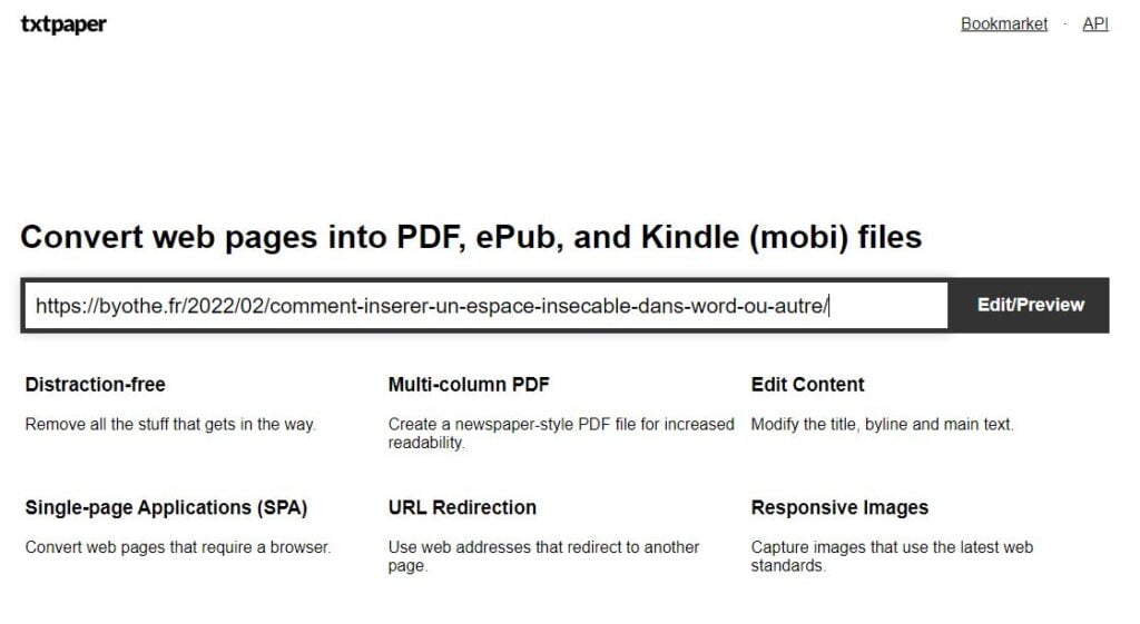 convertir une page web en ebook ou en PDF
