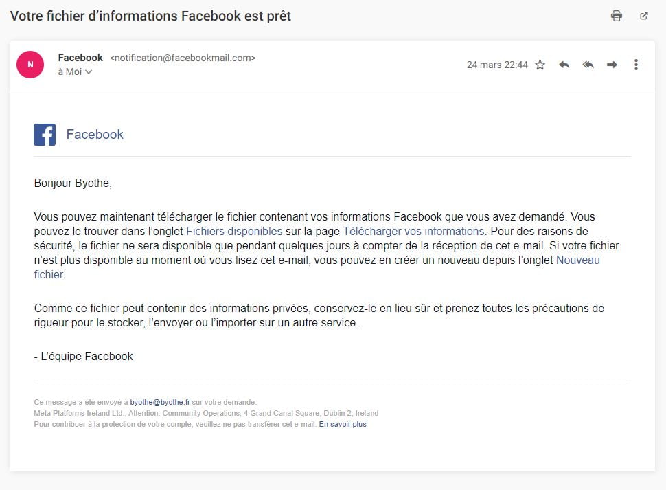 facebook donnees mail