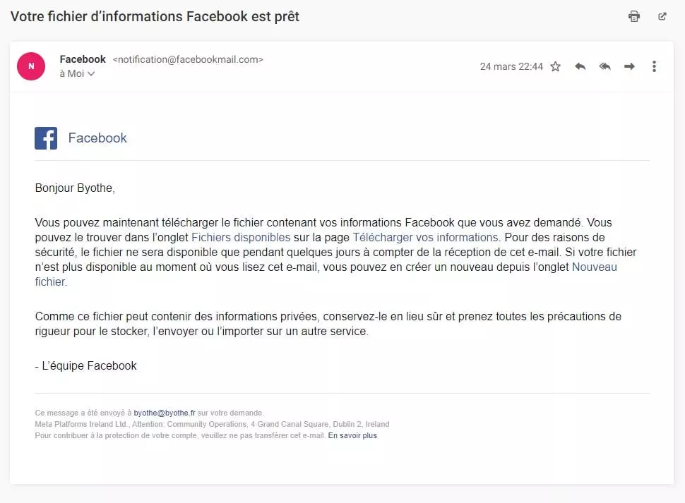 Comment télécharger toutes vos données Facebook ? 7 facebook donnees mail