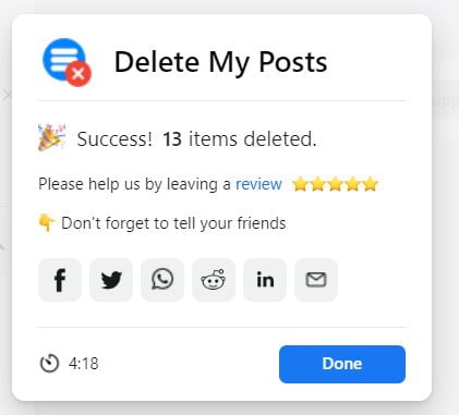 delete my posts nettoyage facebook result