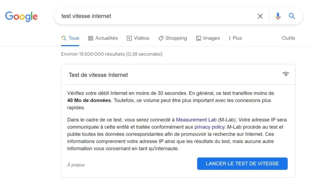 Google - Test vitesse internet