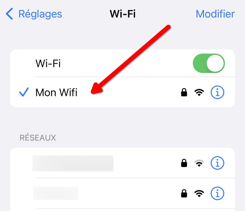 Choisir le réseau WiFi sur lequel vous êtes connecté - Afficher les mots de passe WiFi enregistrés sur un iPhone