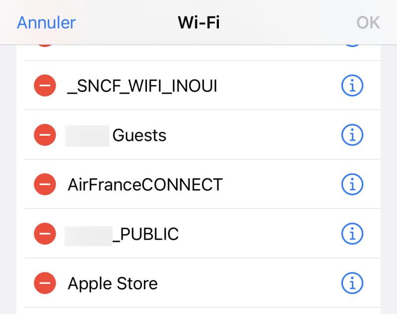 Liste des réseaux WiFi de l'iPhone - Afficher les mots de passe WiFi enregistrés sur un iPhone