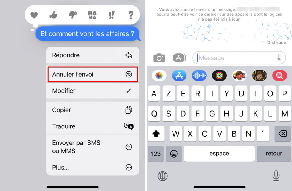 Annuler l'envoi du dernier iMessage avec Apple Messages