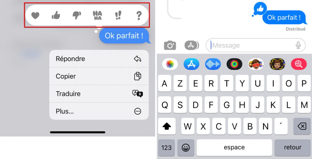 Utiliser les "Réactions" pour répondre rapidement - Apple Messages et iMessage