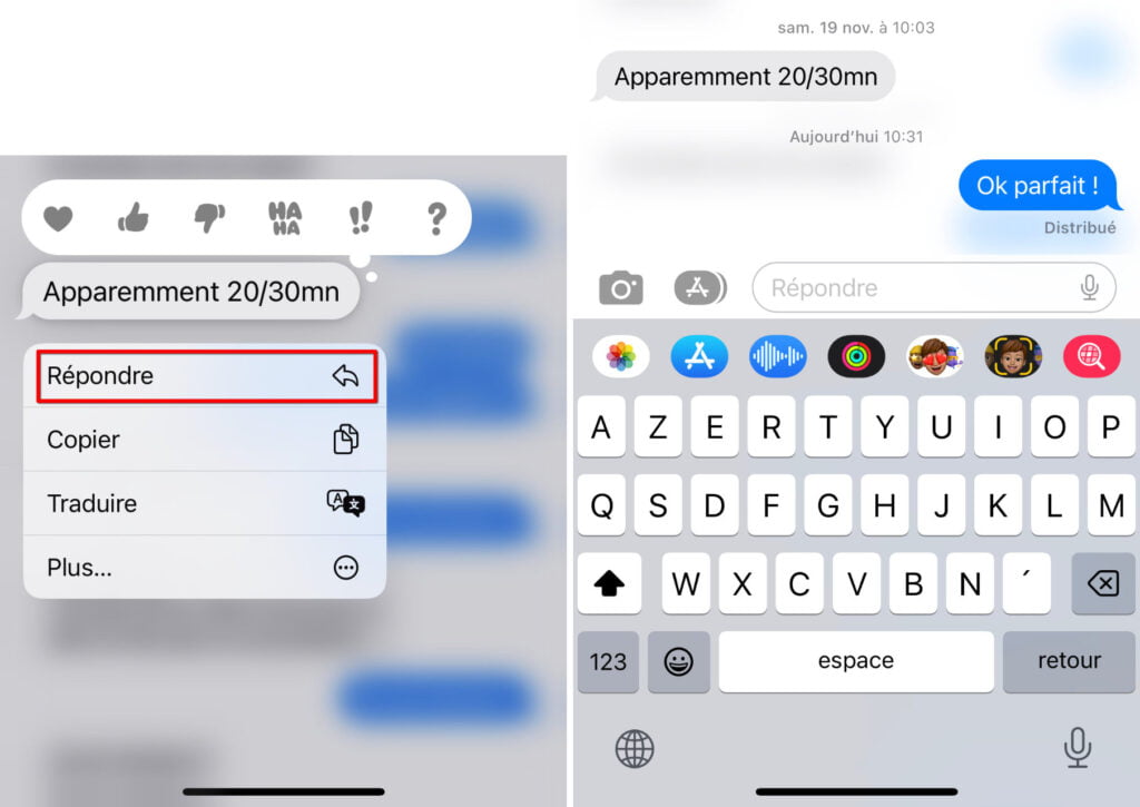 Utiliser les "réponses en ligne" pour organiser les réponses - Apple Messages et iMessage