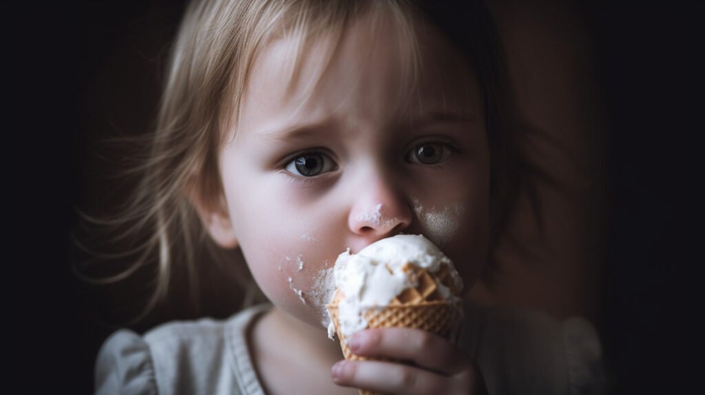 Petite fille en train de manger une glace - Brain freeze