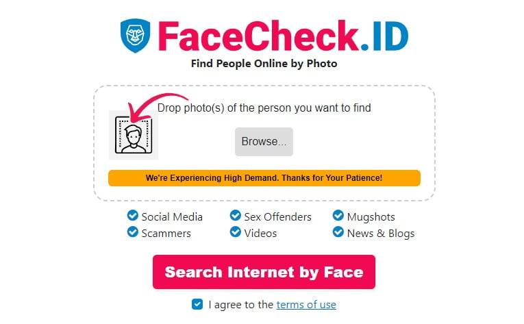 facecheckid - Retrouver quelqu'un à partir d'une photo avec FaceCheck.id