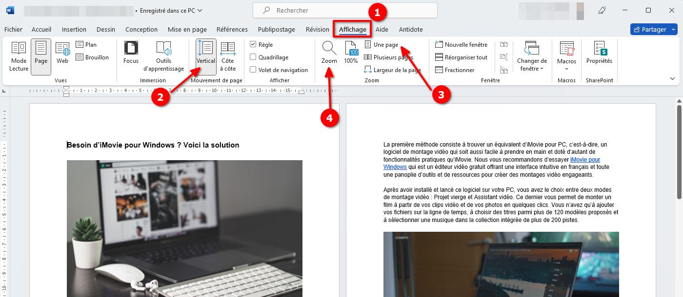 Comment Garder Une Page Internet à Coté De Word Comment n'afficher qu'une seule page sur Word par défaut
