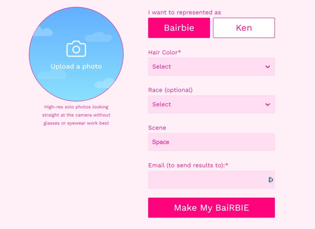 bairbie me interface | Bairbie.Me : transformez vous en poupée Barbie en quelques clics !
