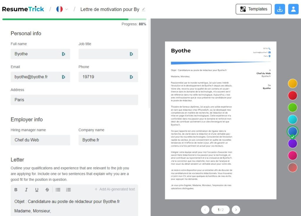 resume trick lettre de motivation byothe | Resume Trick, un outil gratuit pour créer CV et lettres de motivation en ligne