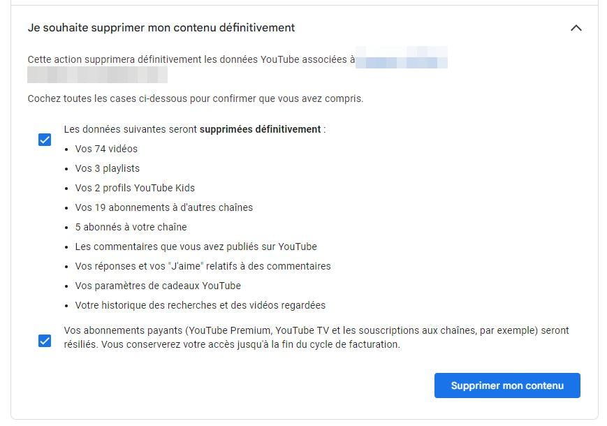 Supprimer son compte YouTube
