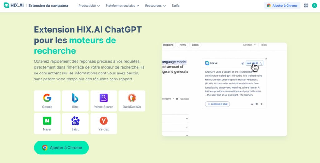 Extension ChatGPT pour Chrome - HIX.AI