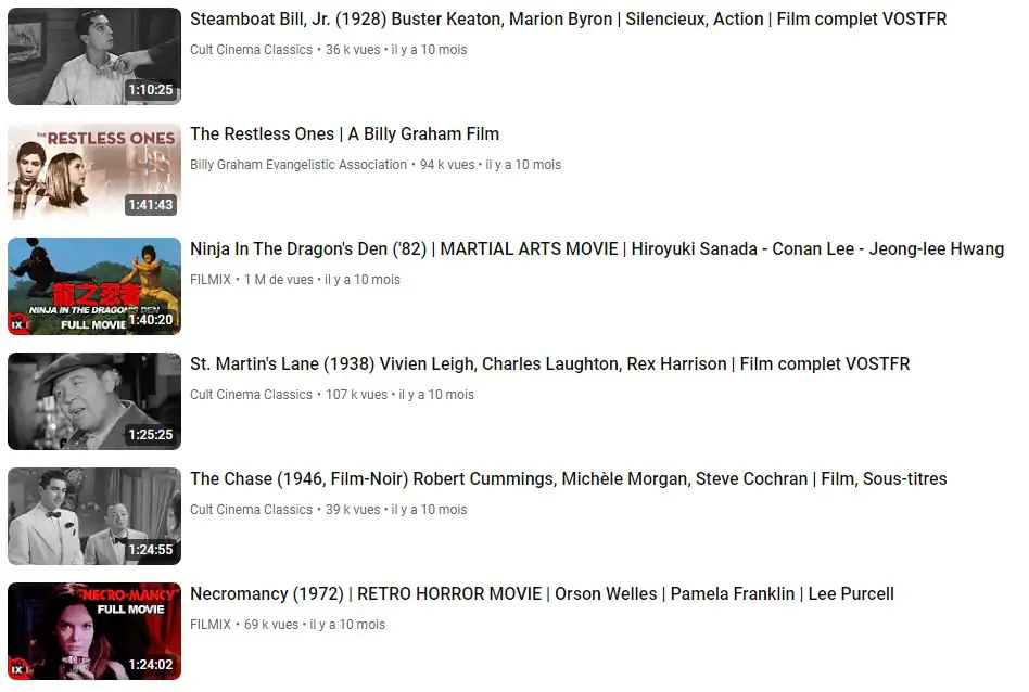 Liste de films gratuits sur YouTube