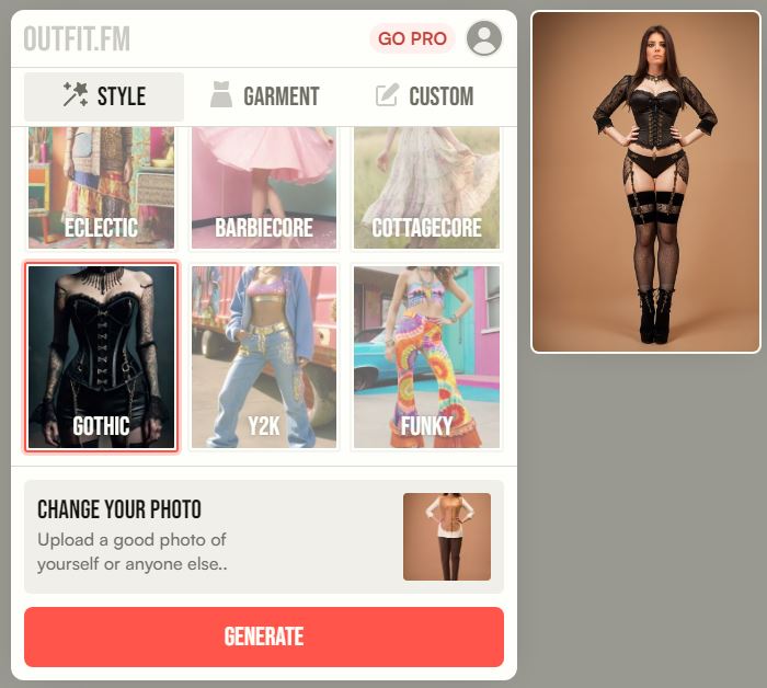 outfit fm gothic | Outfit.fm, une cabine d'essayage dopée à l'IA dans votre navigateur !