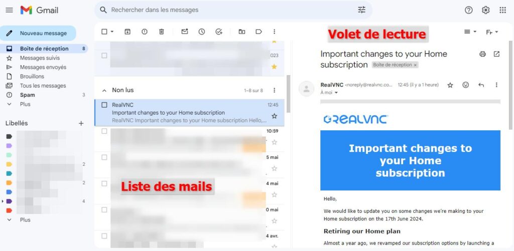 Comment afficher le volet de lecture dans Gmail