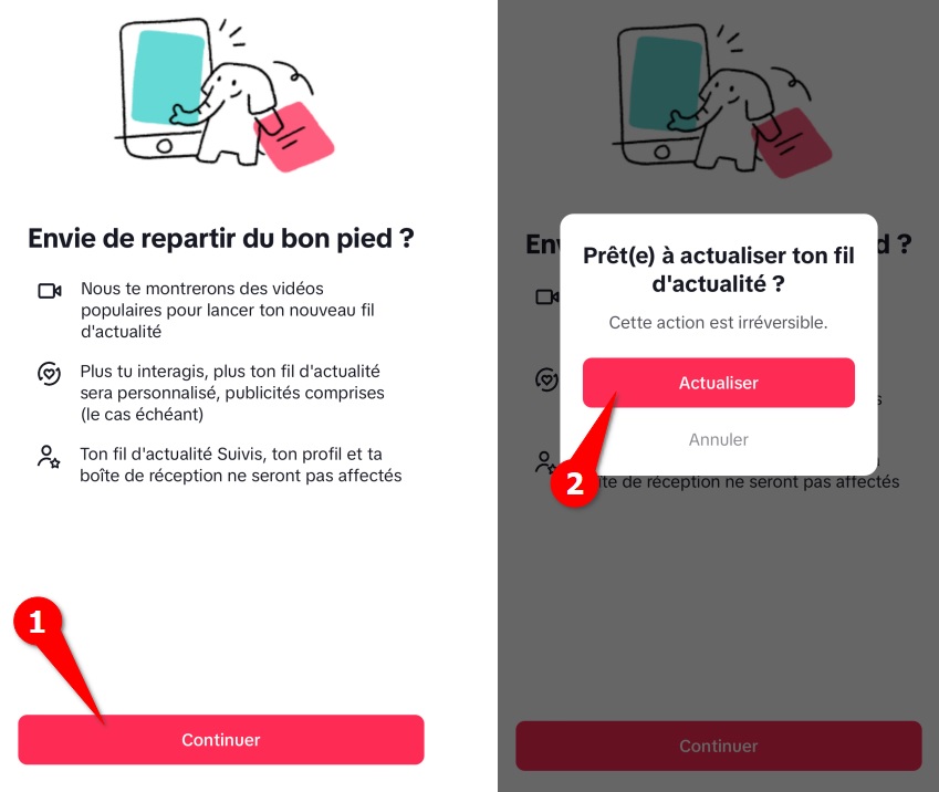 Réinitialiser l'algorithme de TikTok - Confirmer la réinitialisation