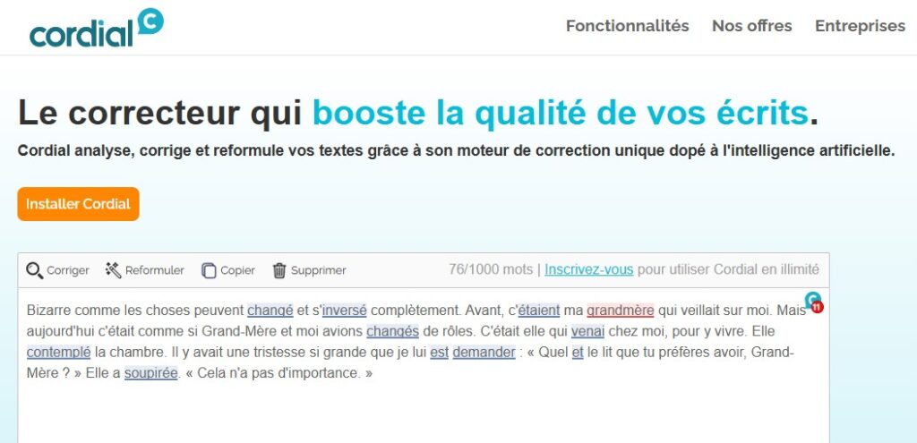 cordial en ligne | Améliorez vos écrits avec Cordial : un correcteur d'orthographe et de grammaire dopé à l'IA