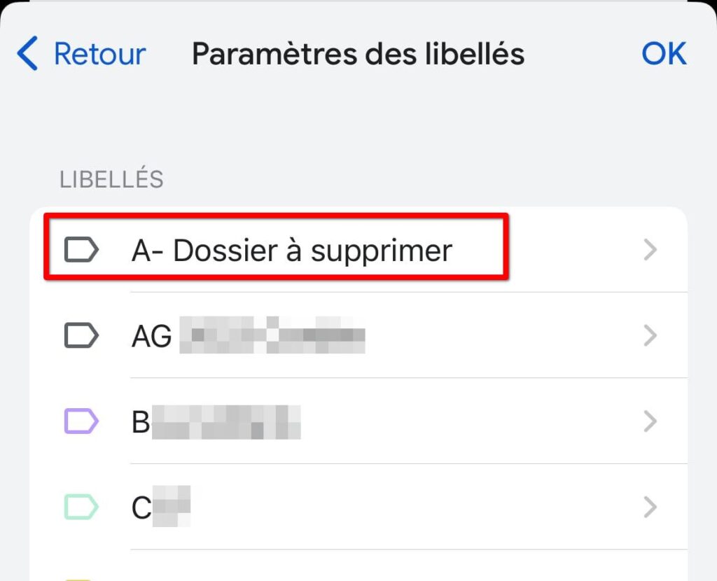 Supprimer un dossier dans Gmail sur l'application Gmail pour iOS