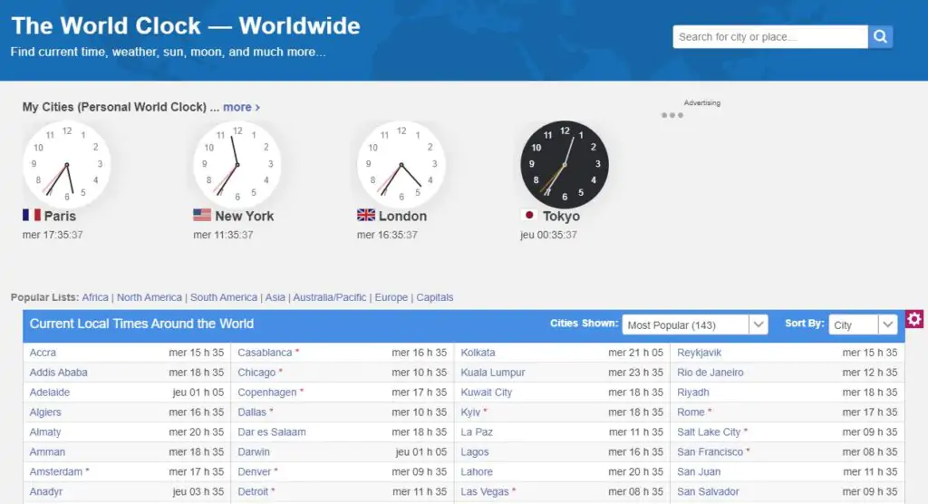 Time and Date - Horloge mondiale