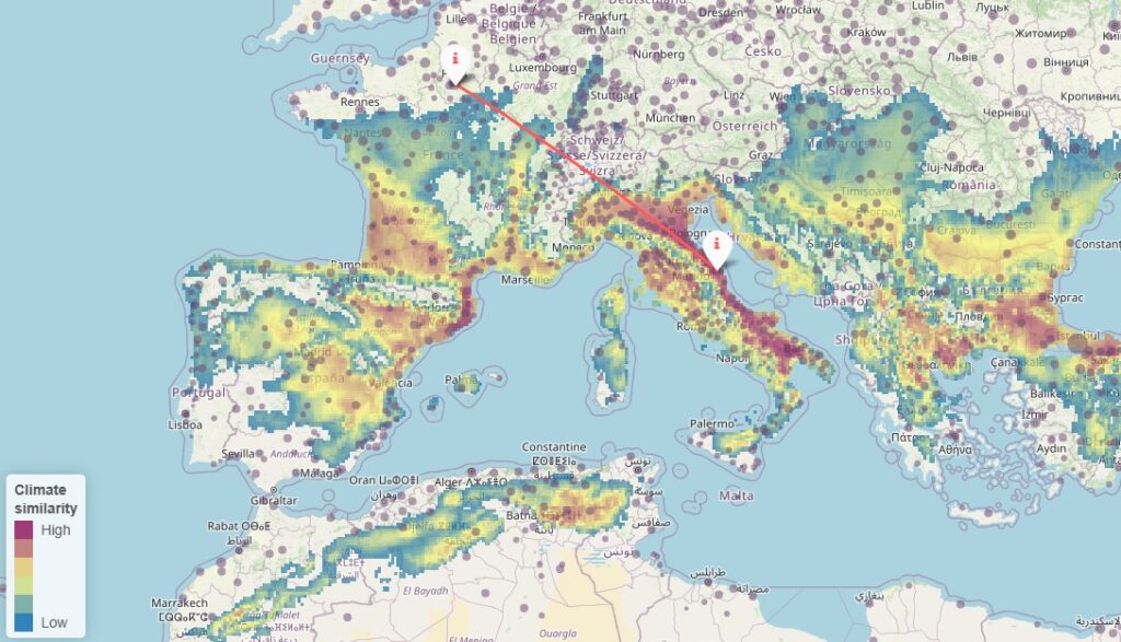 fitzlab carte similarite climat | Future Urban Climate : Visualisez le climat futur de votre ville en un clic