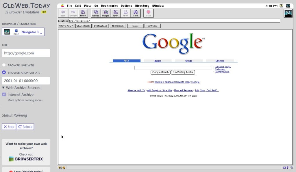 oldweb today google 2001 | OldWeb.Today vous permet de visionner les versions anciennes des sites web !