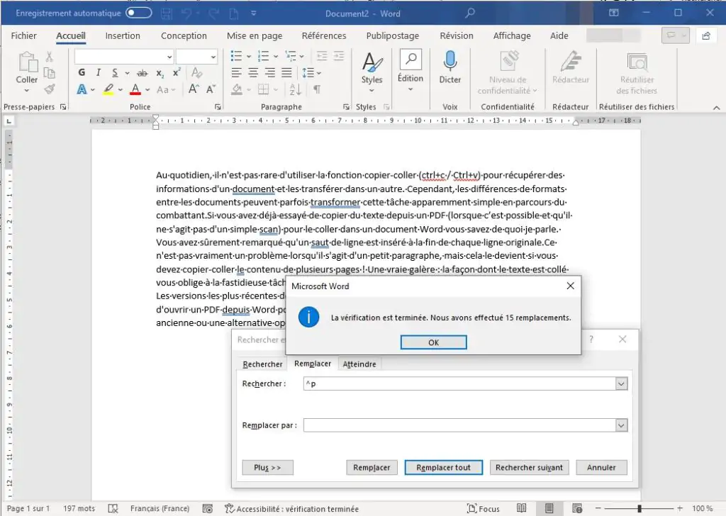 Copier-coller le texte d'un PDF dans Word sans ruiner la mise en page - Après