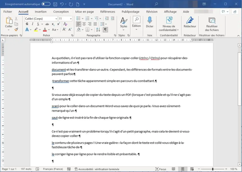 Copier-coller le texte d'un PDF dans Word sans ruiner la mise en page - Avant