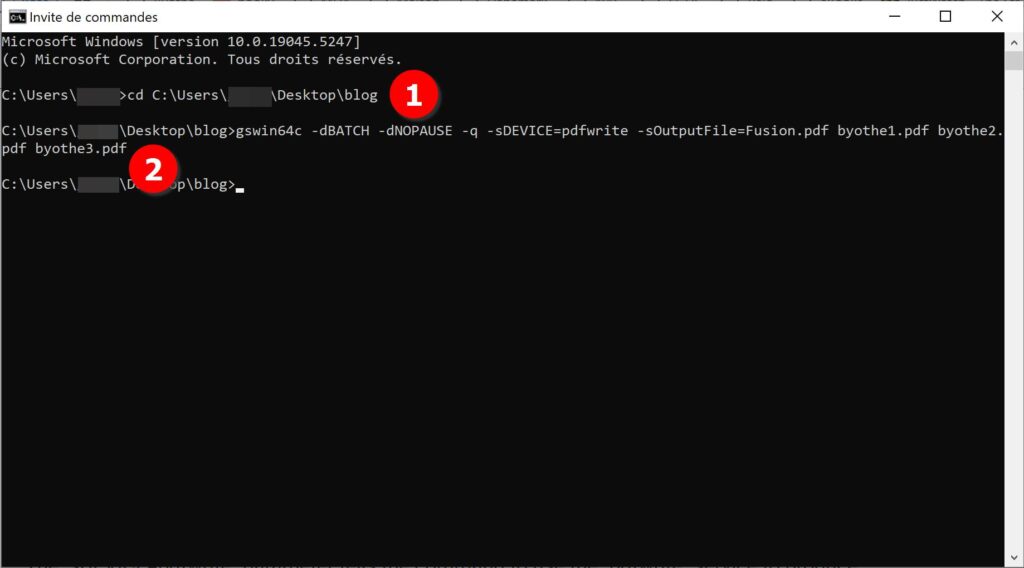 invite de commande avec Ghostscript - Fusionner des PDF